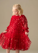 Verity Ruffle Mesh Red Dress