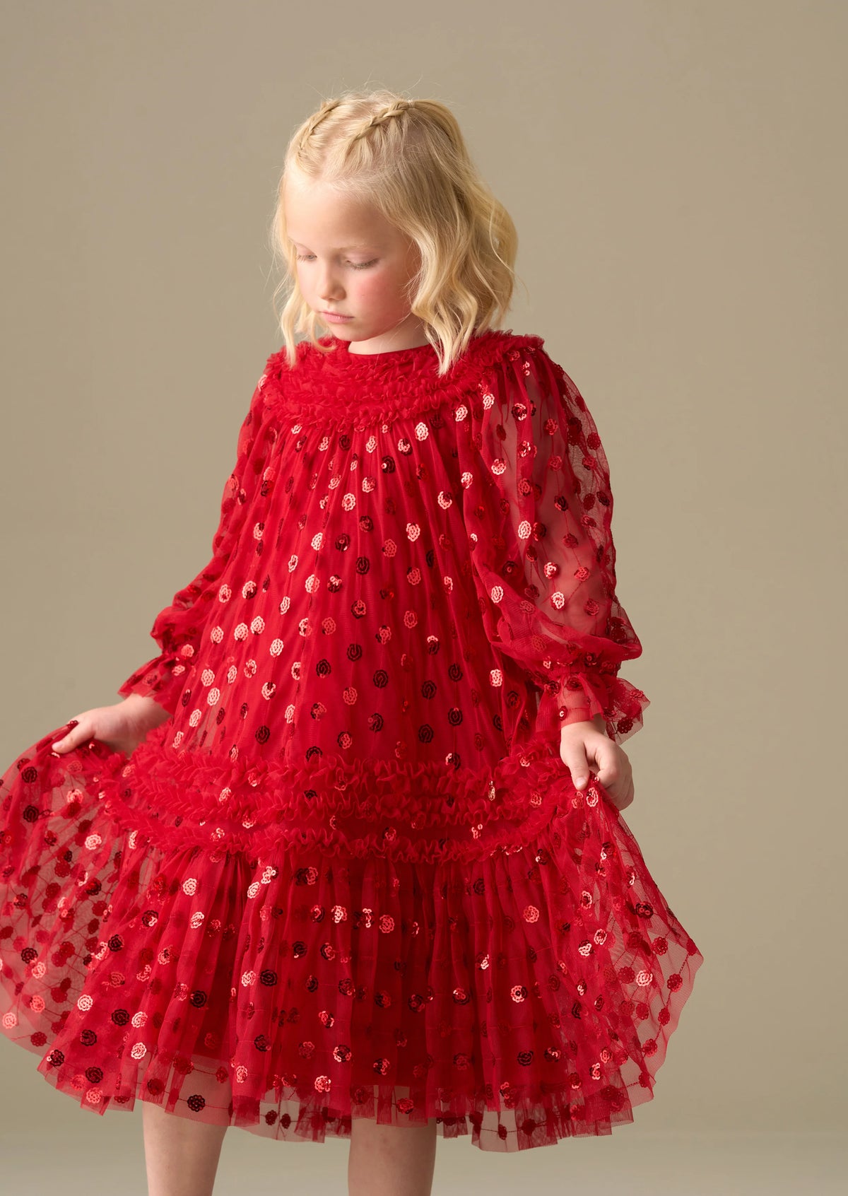 Verity Ruffle Mesh Red Dress