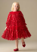 Verity Ruffle Mesh Red Dress