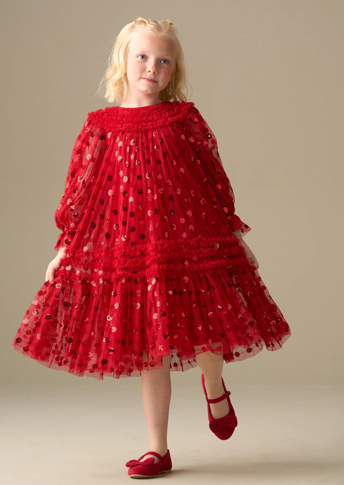 Verity Ruffle Mesh Red Dress