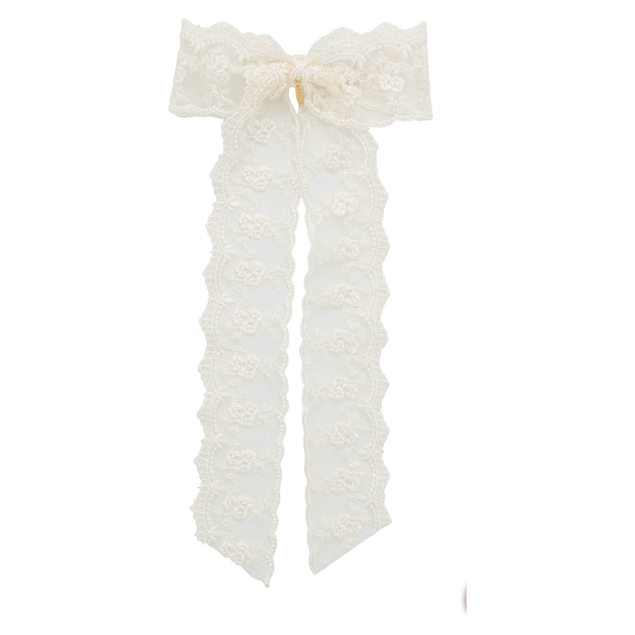 Lace Long Bow Clip - Ivory