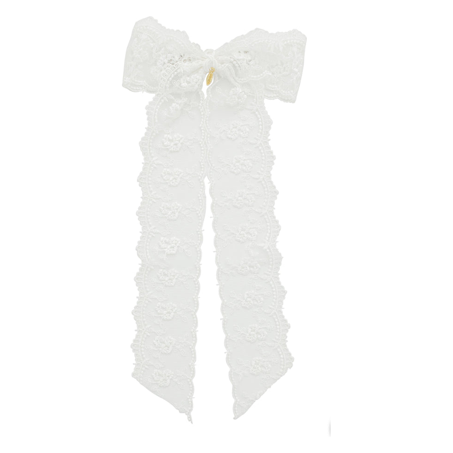 Lace Long Bow Clip - White