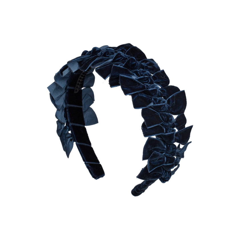 Velvet Ties Ribbon Headband - Navy