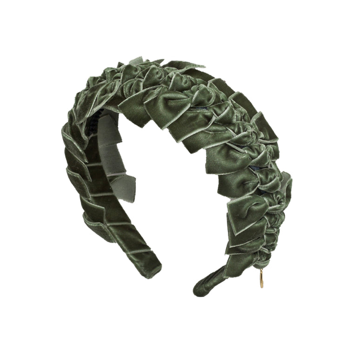 Velvet Ties Ribbon Headband - Forest Moss