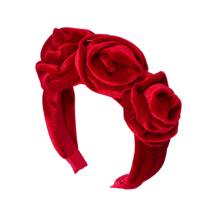 Triple Rose Garden Headband - Red Velvet