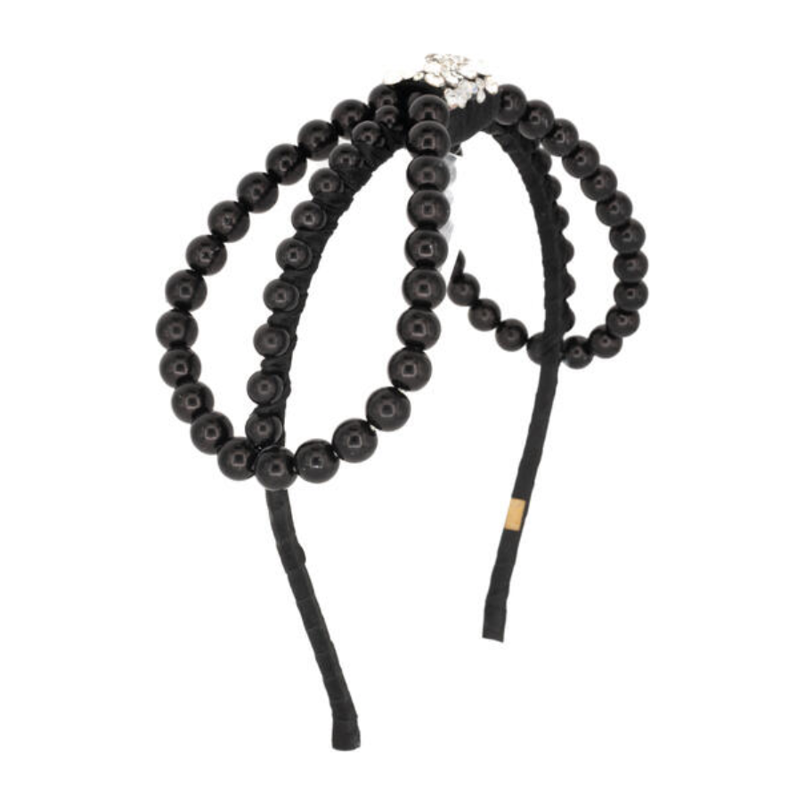 Pearl Bow Thin Headband - Black