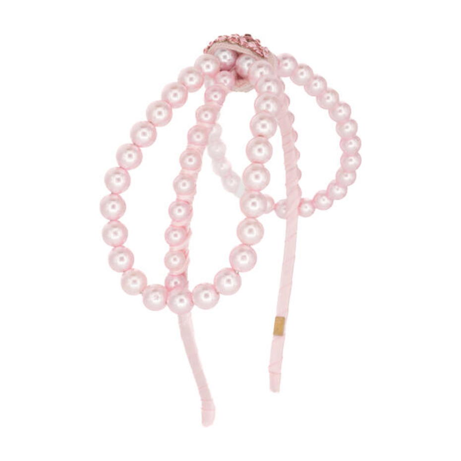 Pearl Bow Thin Headband - Pink