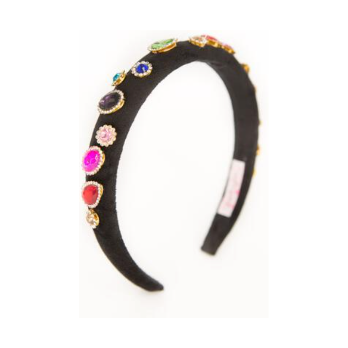 Thin Jeweled Padded Headband - Black