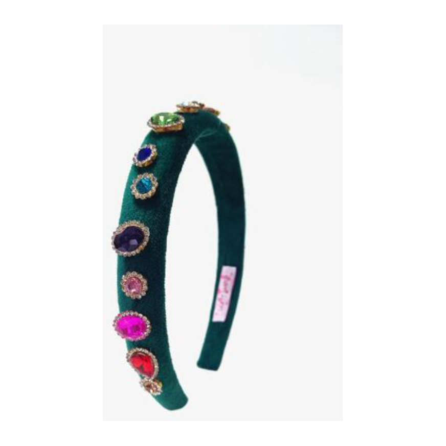 Thin Jeweled Padded Headband - Green