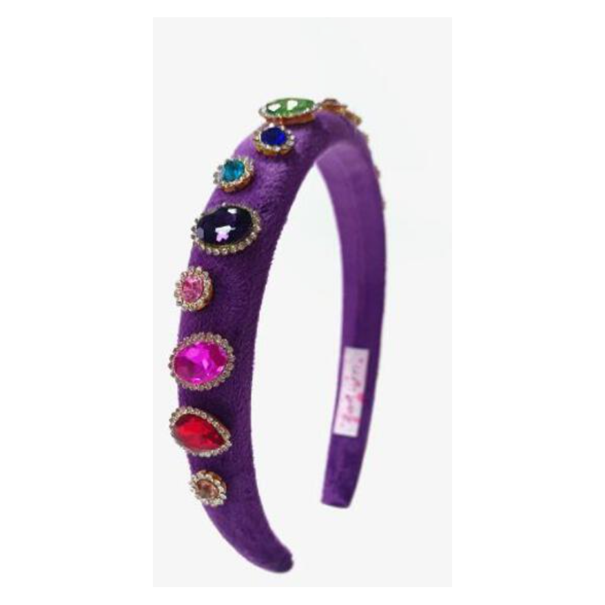 Thin Jeweled Padded Headband - Purple