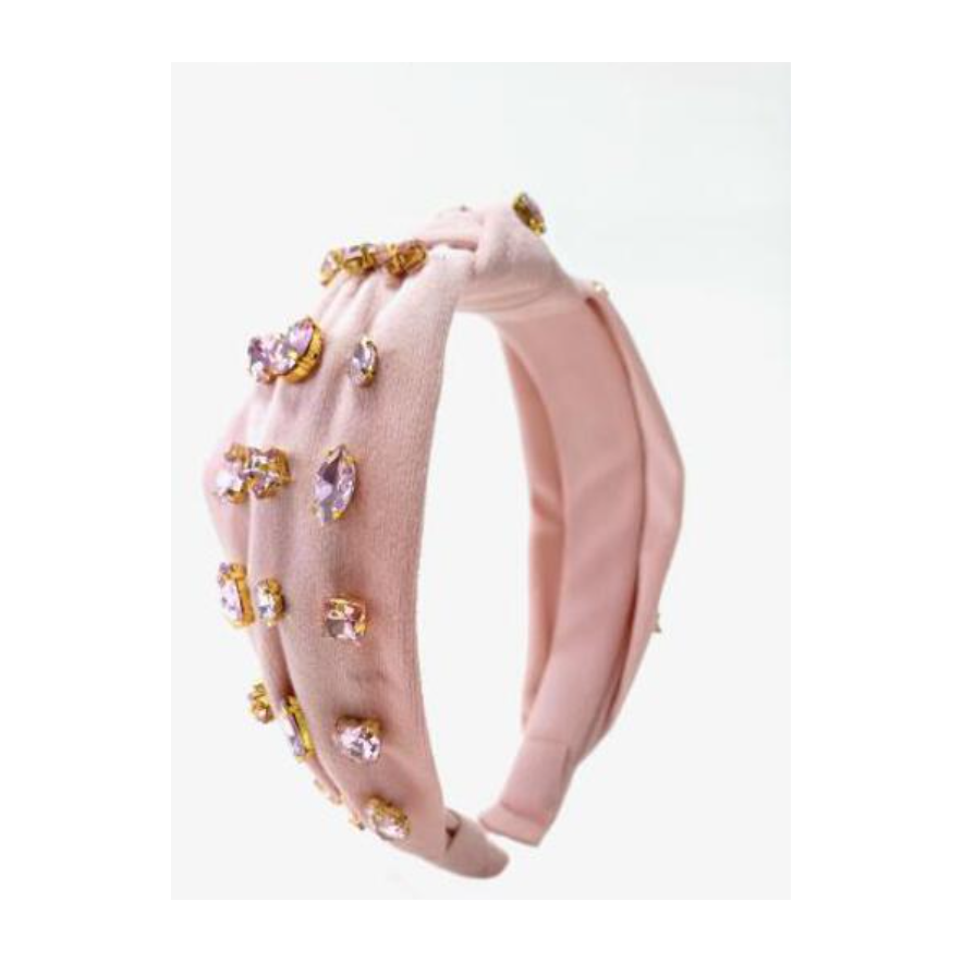 Multi Shaped Jeweled Velvet Headband - Light Pink