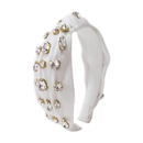 Multi Shaped Jeweled Velvet Headband  - Off White