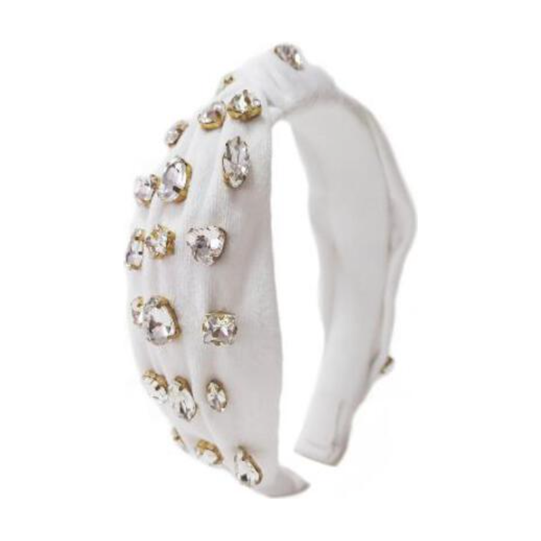 Multi Shaped Jeweled Velvet Headband  - Off White