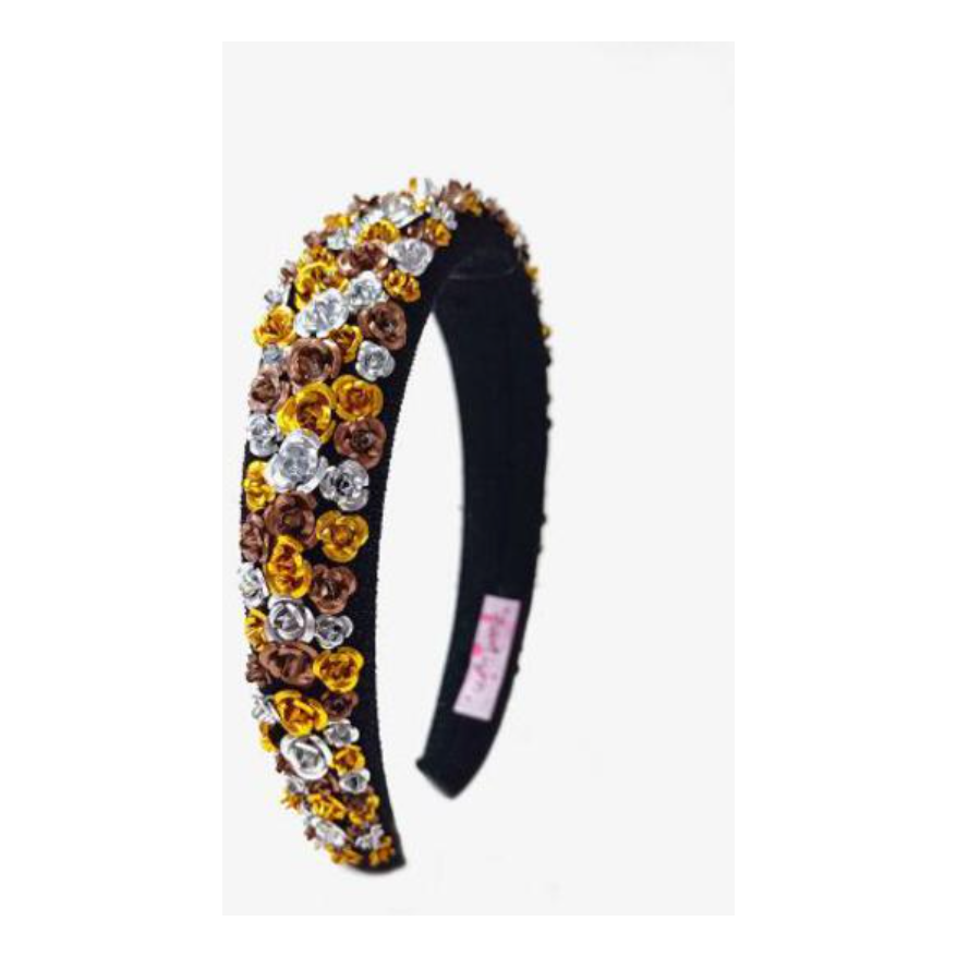 Multi Floral Padded Headband - Metalic