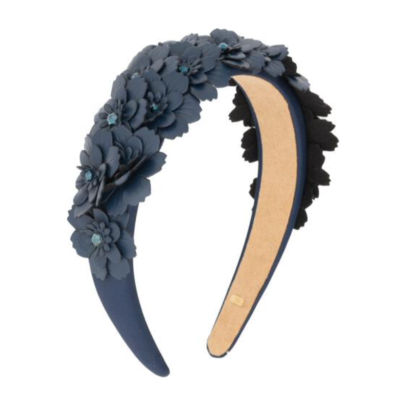 Multi Flower Crystallized Headband - Navy