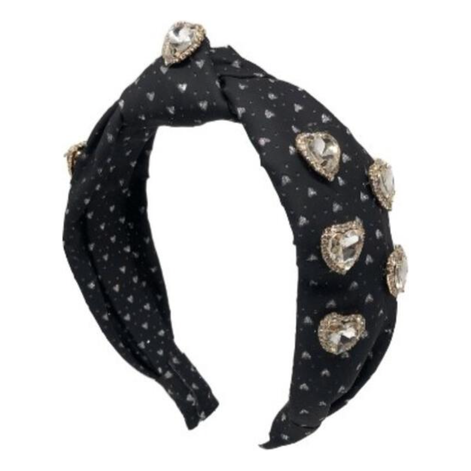 Beaded Heart Headband - Black