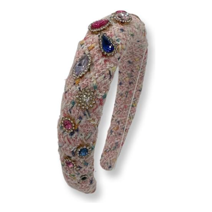 Crystallized Tweed Headband - Pastel Pink
