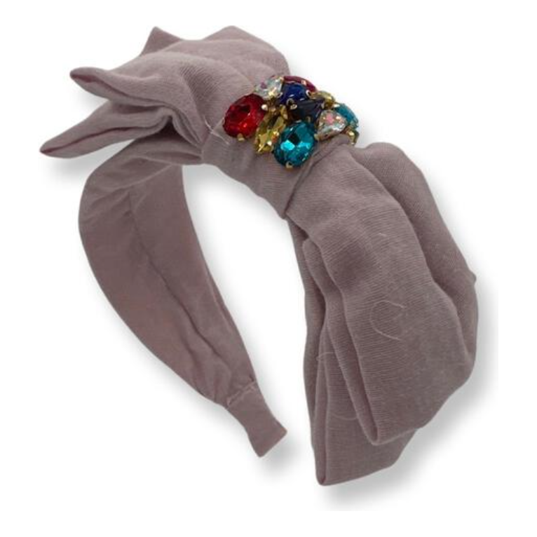 Linen Jeweled Bow Headband - Lavander