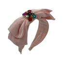 Linen Jeweled Bow Headband - Light Pink