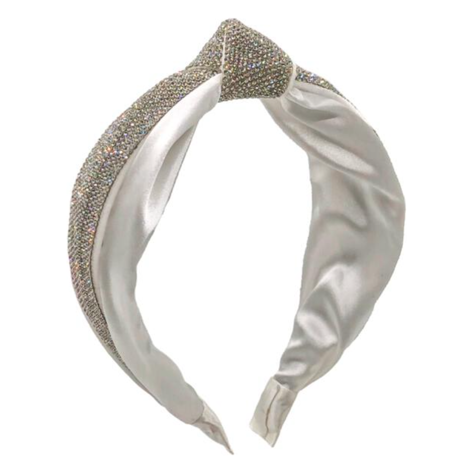 Half Crystal Knot Headband - White