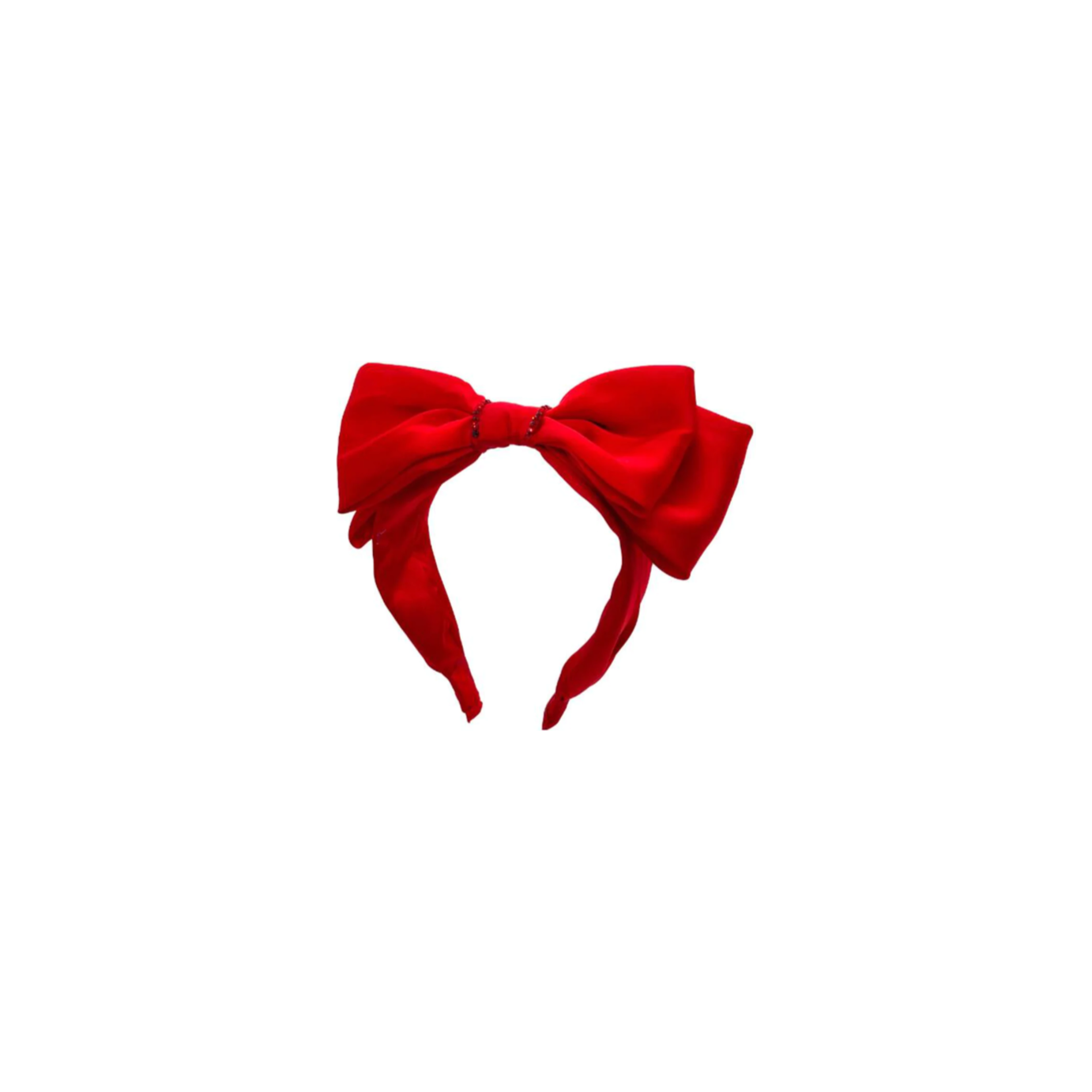 Long Satin Bow with Stones - Red