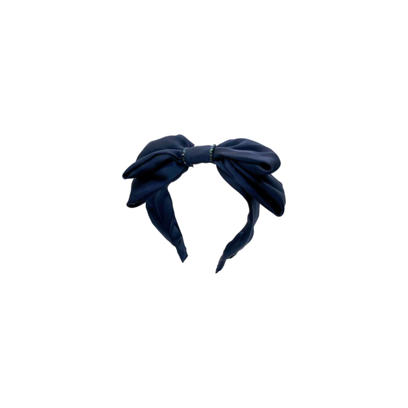 Long Satin Bow with Stones - Navy