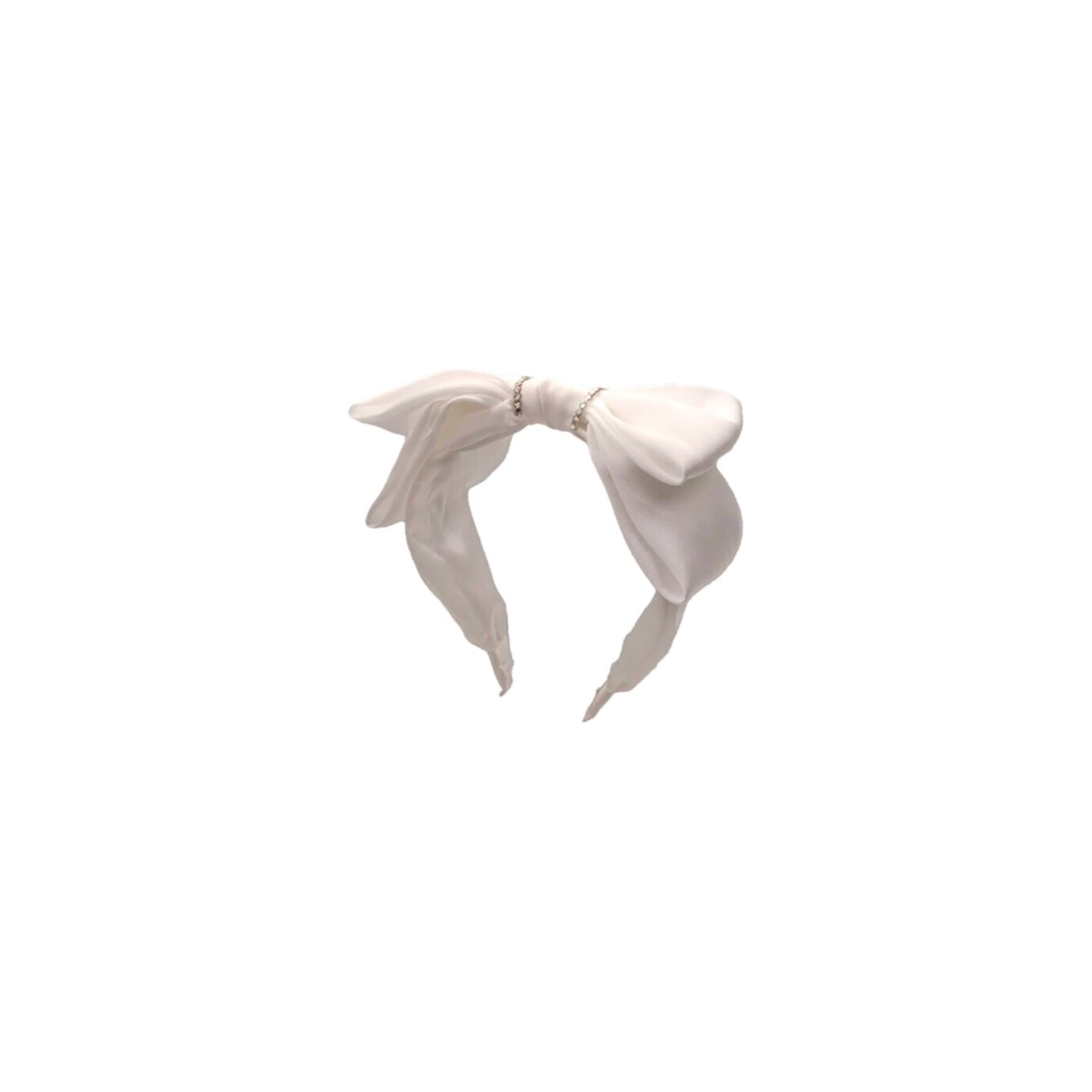 Long Satin Bow with Stones - White