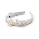 Dalia Pearl Flower Embellished Satin Headband - White