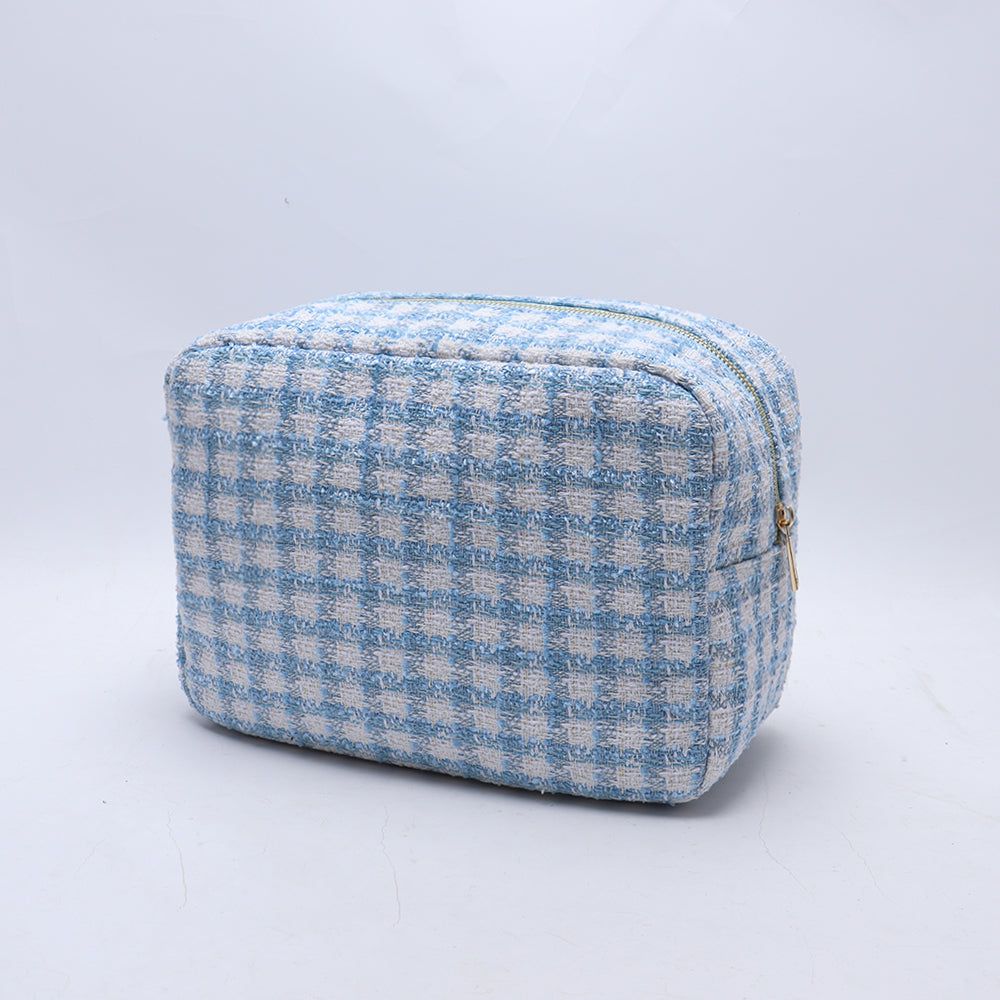 Large Light Blue Checkers Pouch